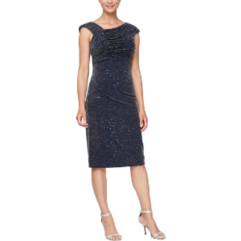 Brand New! Alex Evenings Women's Short Embroidered Navy Dress Size 12